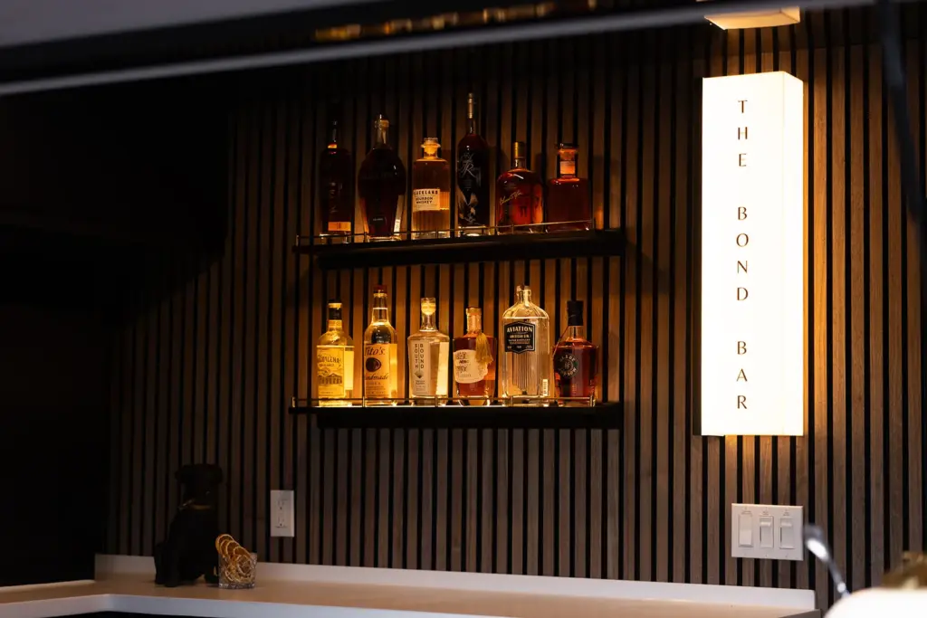 beautiful bar setup with bottles and lighting